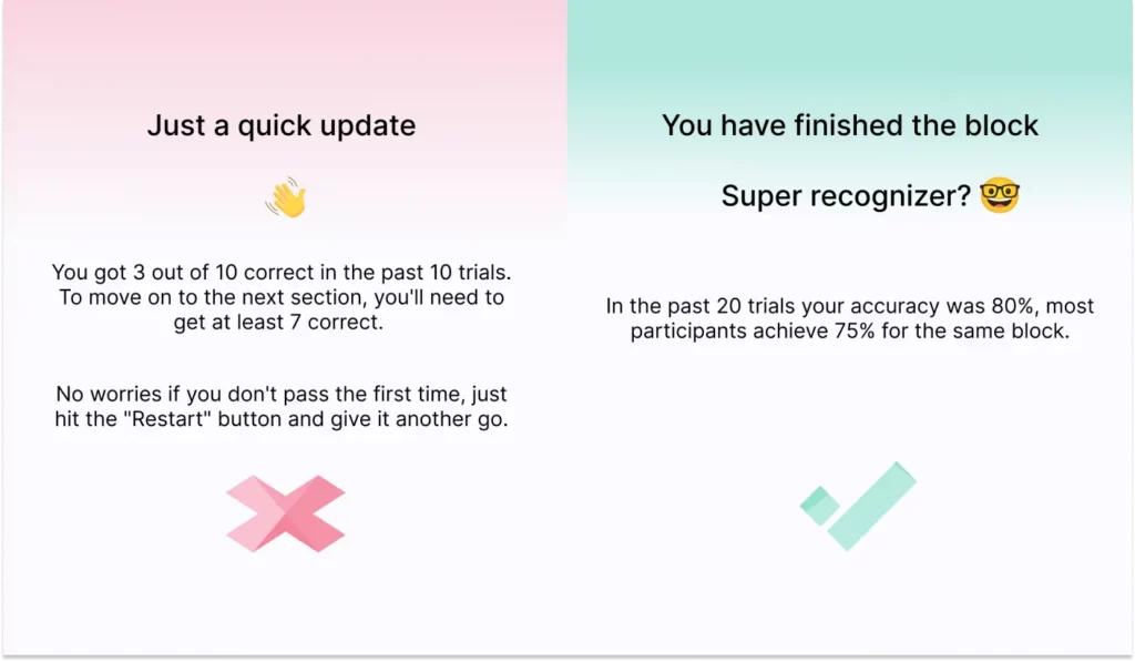 Example of two feedback screens in an online experiment