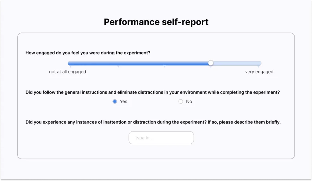 Example of a self report survey at the end of an online experiment