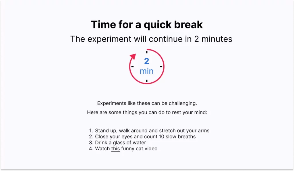 Illustration of a useful break trial in an online experiment. 