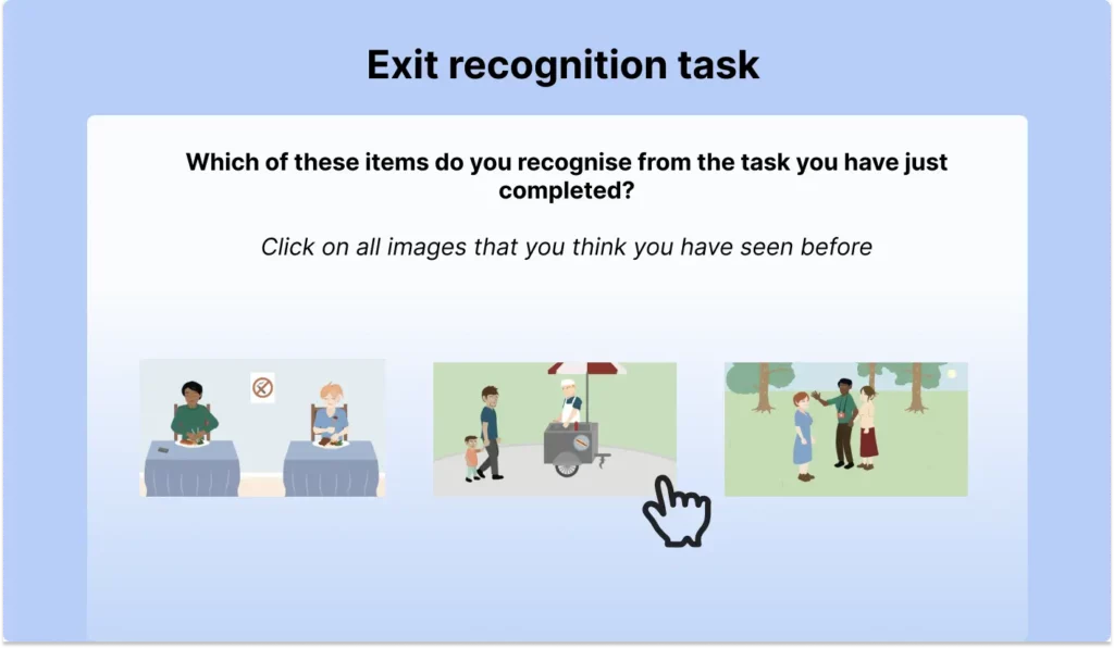Example of a recognition task that can be added to the end of an experiment.