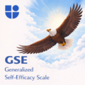 Illustration of a powerful bald eagle soaring high with outstretched wings against a bright sky and radiant sunburst, with the Testable logo and text "GSE Generalized Self-Efficacy Scale"